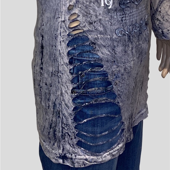 Affliction Distressed Acid-Wash-Look Slashed Long Sleeve Tee Shirt Sz Medium VGC - Picture 4 of 10